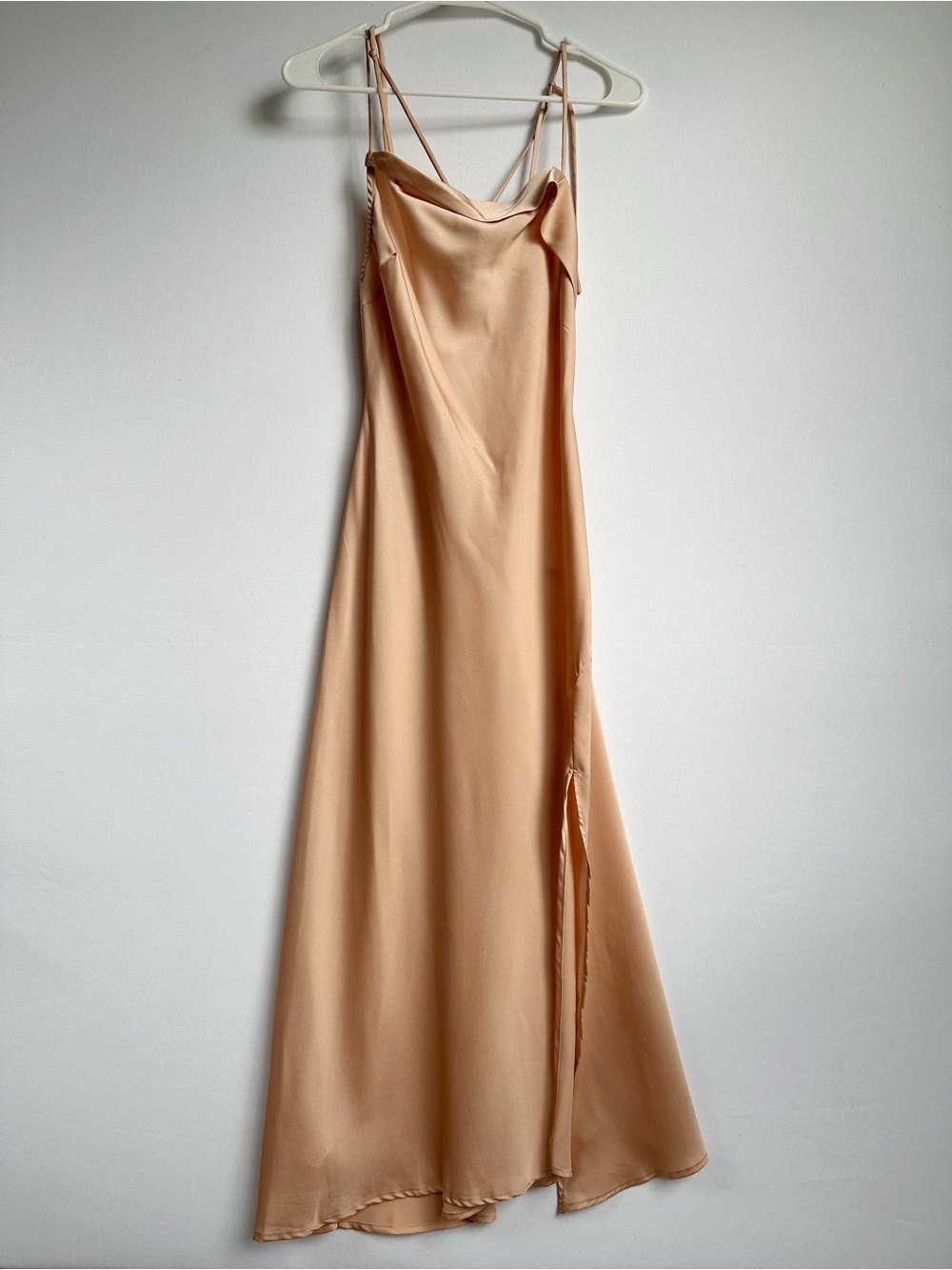 Astr Blush Satin Slip Midi Dress with Side Slit
